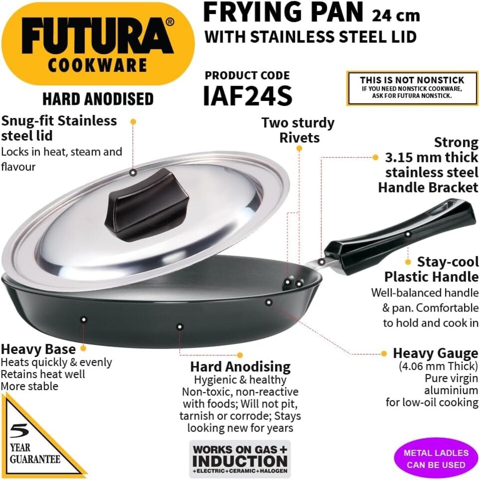 image 1 of Futura 10" Hard Anodised Frying Pan with Lid, Medium, Black