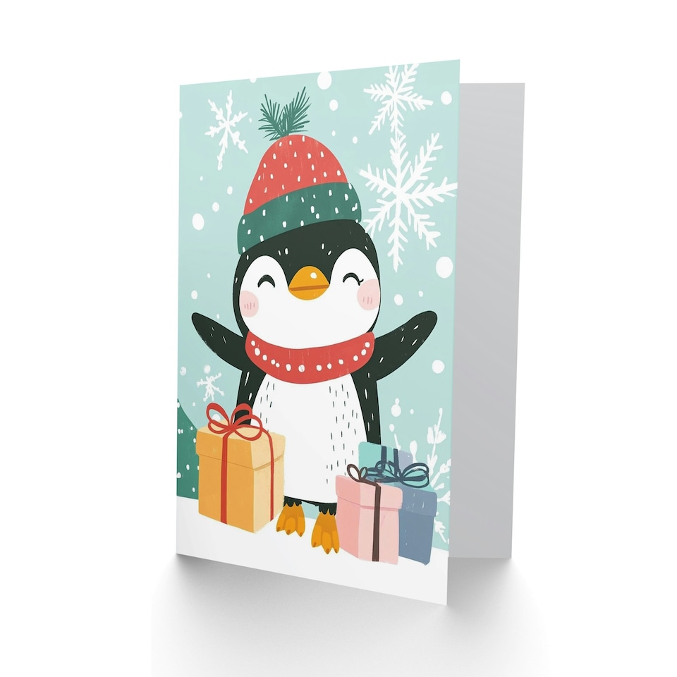 image 1 of Happy Penguin With Winter Hat And Presents For Child Kids Xmas Festive Christmas Card