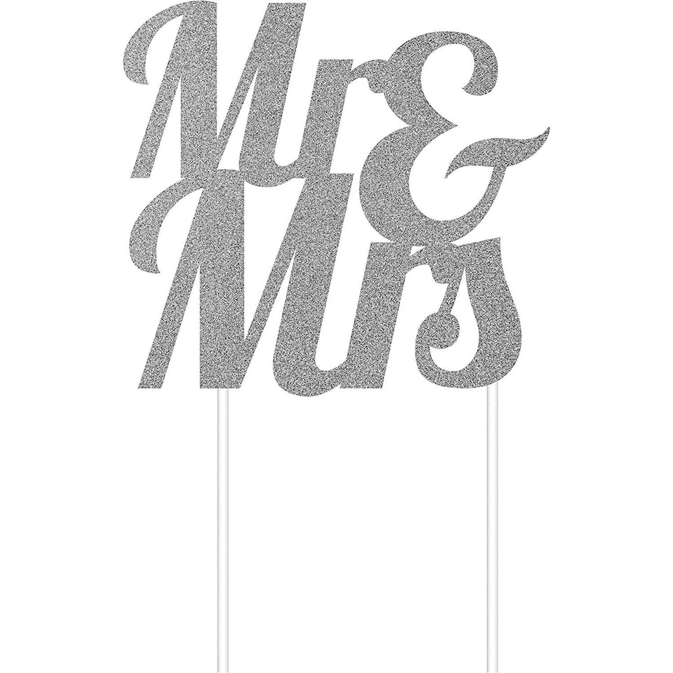 Creative Party Mr & Mrs Glitter Paper Cake Topper - Silver - One Size
