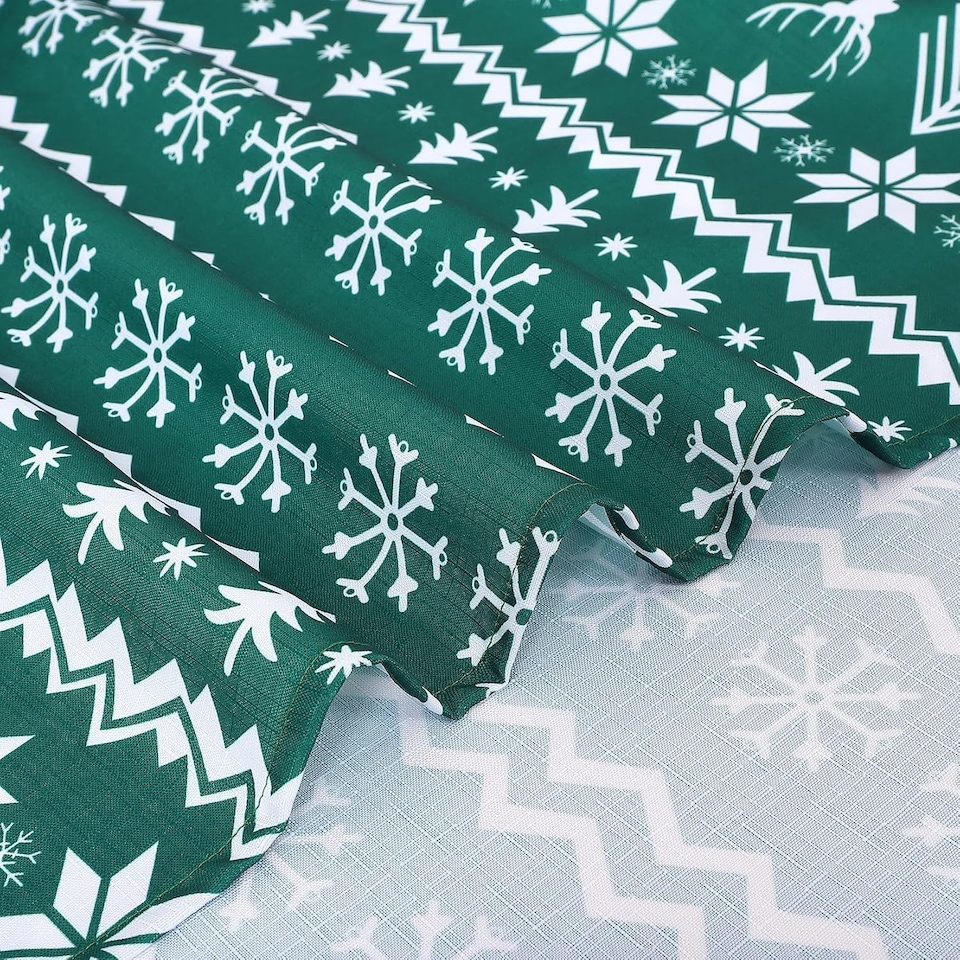 image 1 of London Boutique Christmas Tablecloth, Water‑Resistant, Boho Snowflake and Reindeer Print, Green, 52 x 52 in