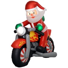 Outsunny 5.6FT Christmas Blow Up Santa Claus Riding Motorcycle w/ LED Lights