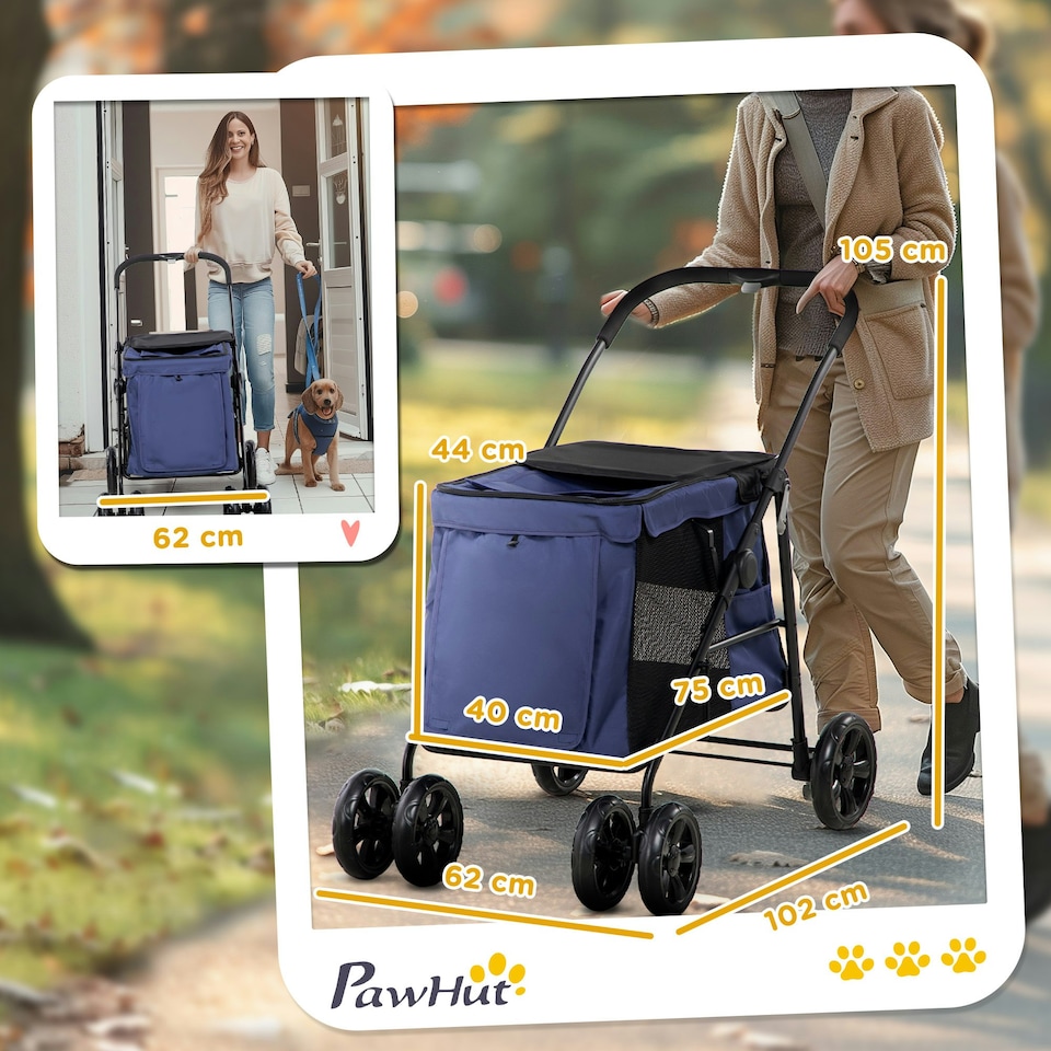 image 1 of PawHut One-click Foldable Pet Stroller w/ Mesh Windows, for Small Pets - Blue