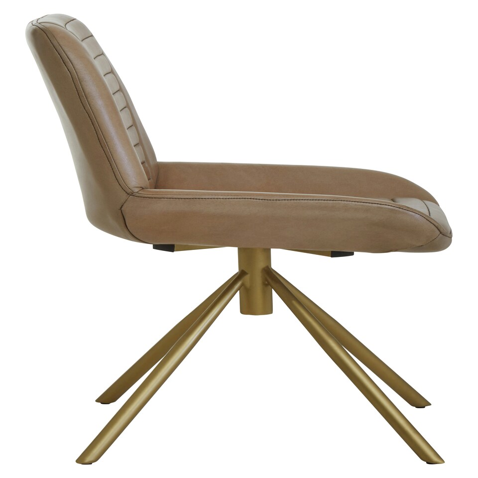 image 1 of Interiors by Premier Grey Genuine Leather Accent Chair, Channel‑Detailed Grey Leather Upholstery, Gold Iron Legs Accent Seating Grey