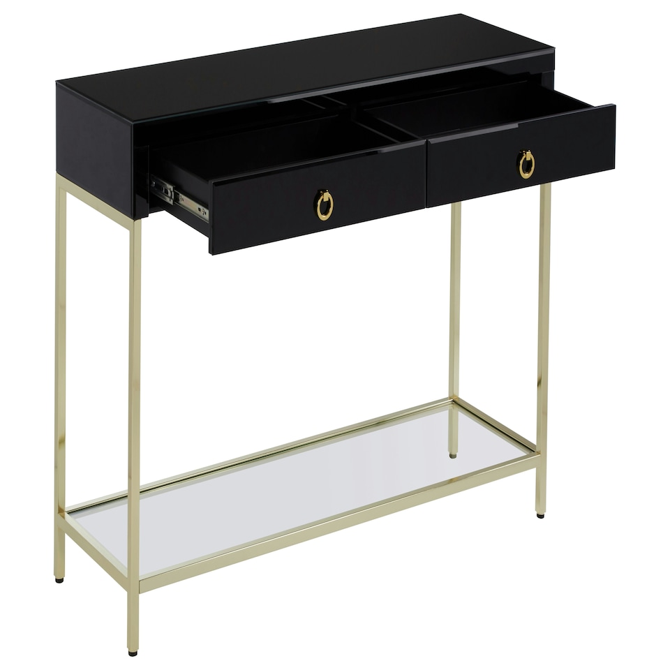image 1 of Interiors by Premier Glamorous Gold Finish Console Table, Decorative Table For Livingrooms, Stylish Room Table With Glass Shelf Black