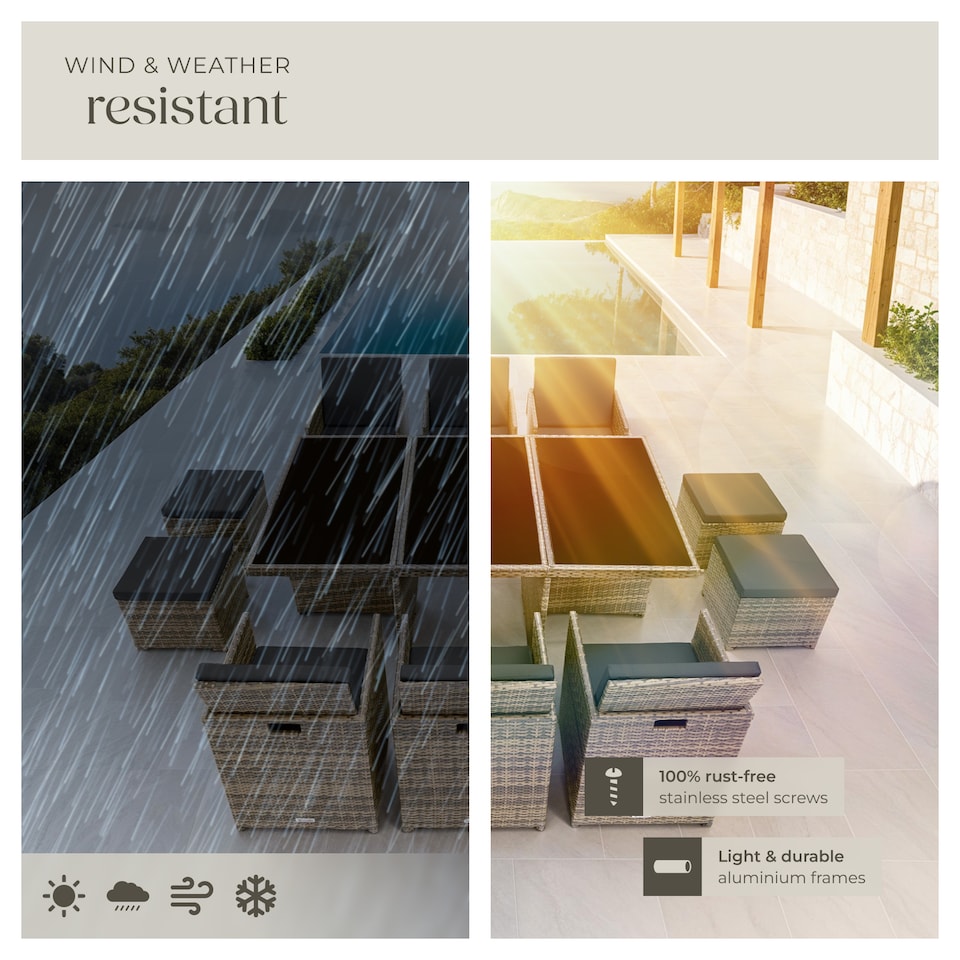 image 1 of Garden Table and Chairs New York - 10 seats with cushions, dining table, rain cover | Brown | nature | 1