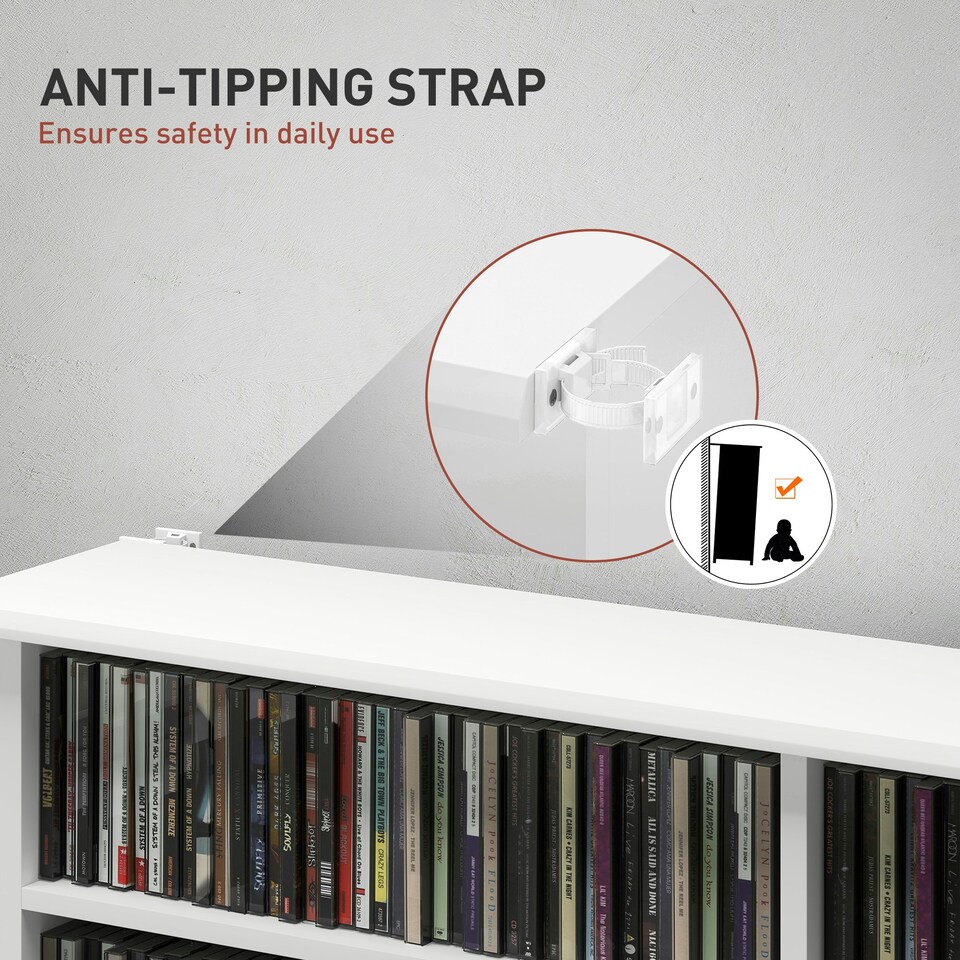 image 1 of HOMCOM CD Storage Unit DVD Tower Blu-ray Storage Shelf for Office, White White | 106.5W x 24D x 126.3H cm