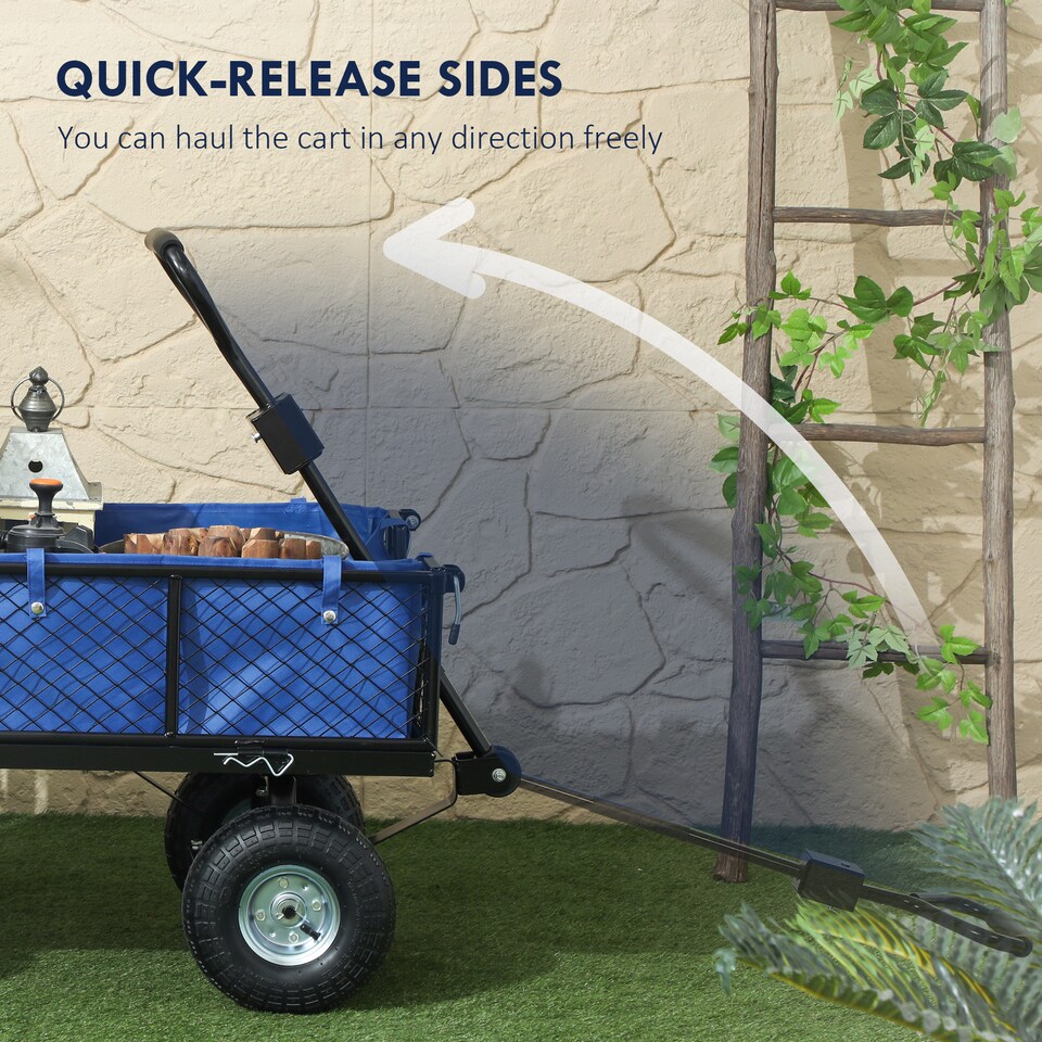 image 1 of Outsunny Garden Cart with Removable Liner, Quick-Release Sides, Blue