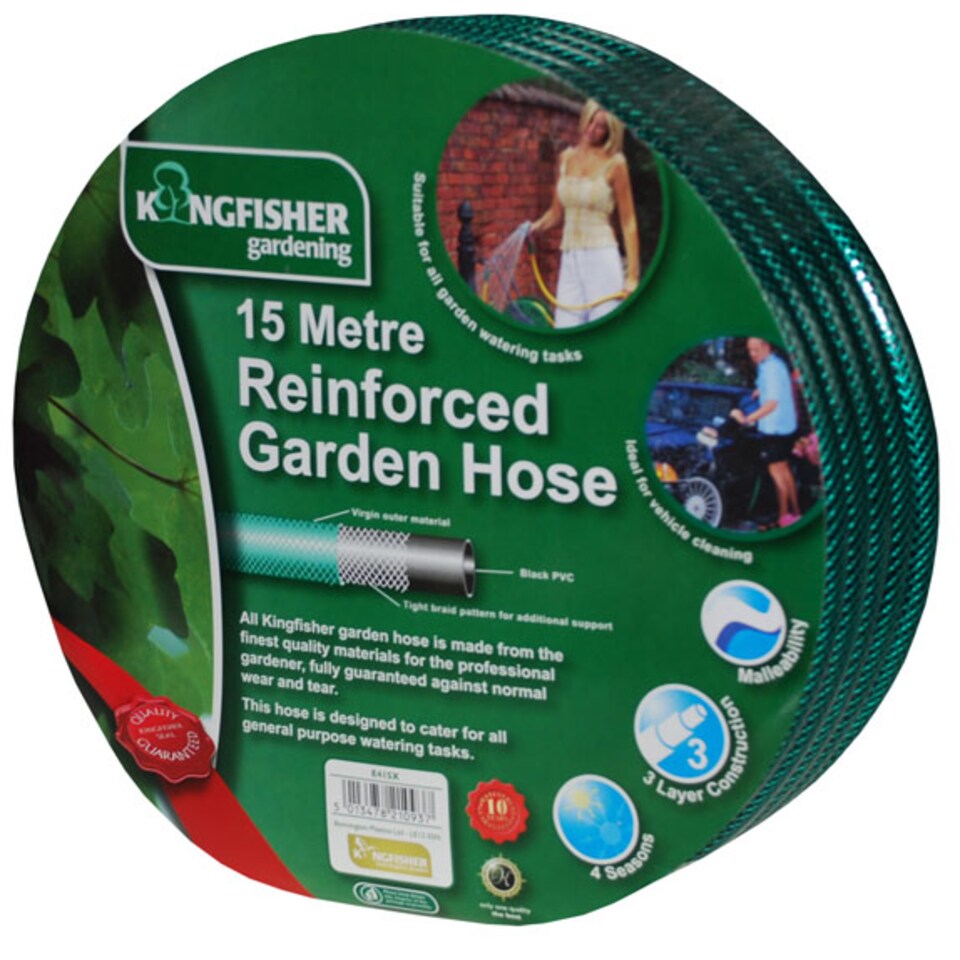 image 1 of 15m Reinforced Garden Hose Pipe in Green | Green | Green