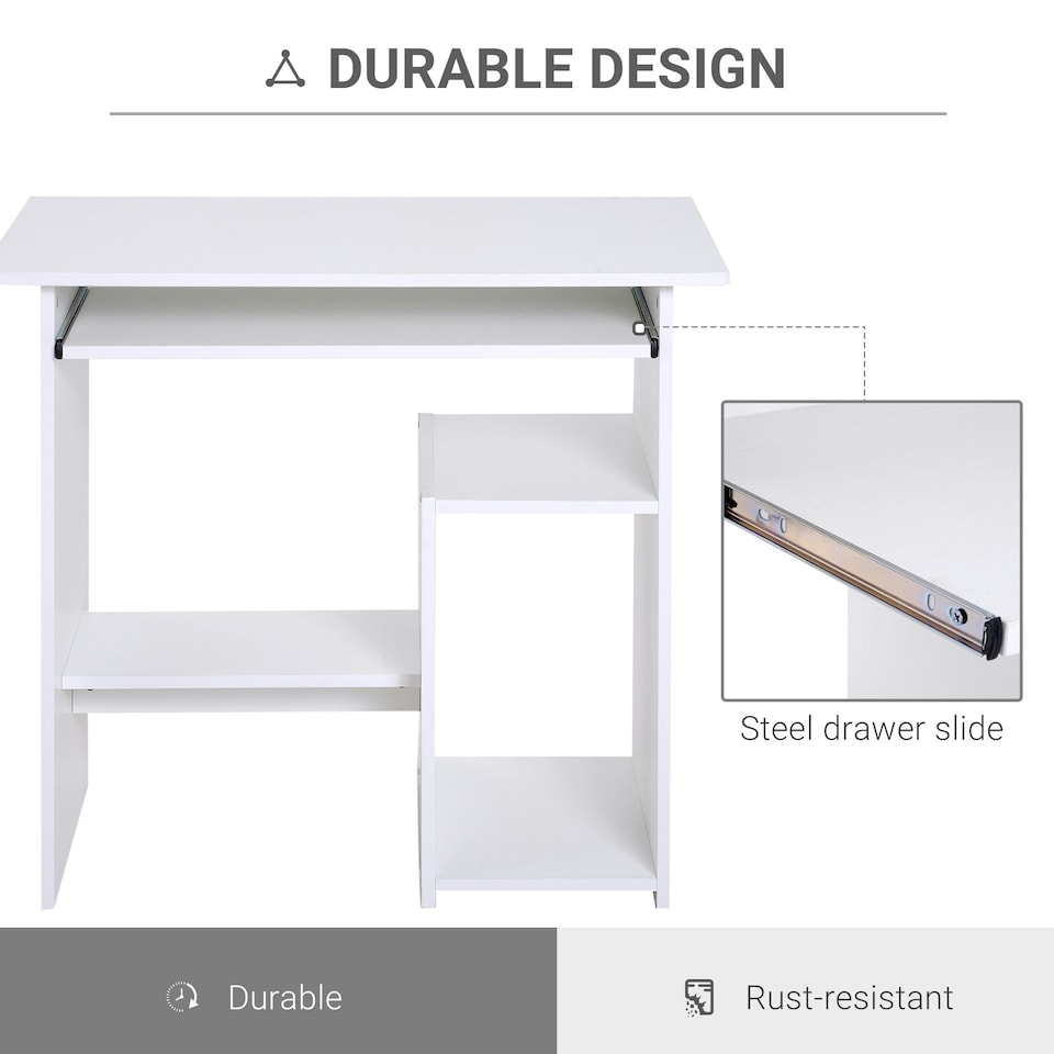 image 1 of HOMCOM Compact Small Computer Table Wooden Desk Keyboard Tray Storage White