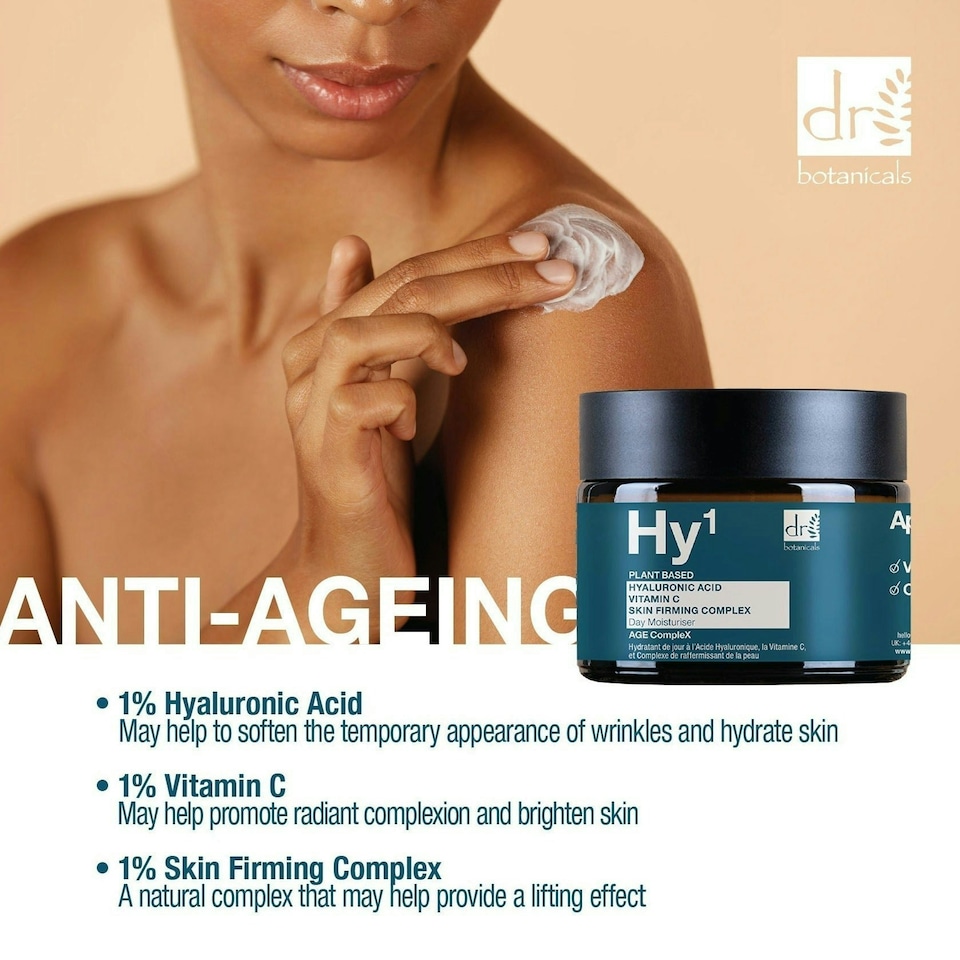 image 1 of Dr Botanicals Hyaluronic Acid 1% & Vitamin C 1% & Skin Firming Complex 1% Day Moisturiser 60ml