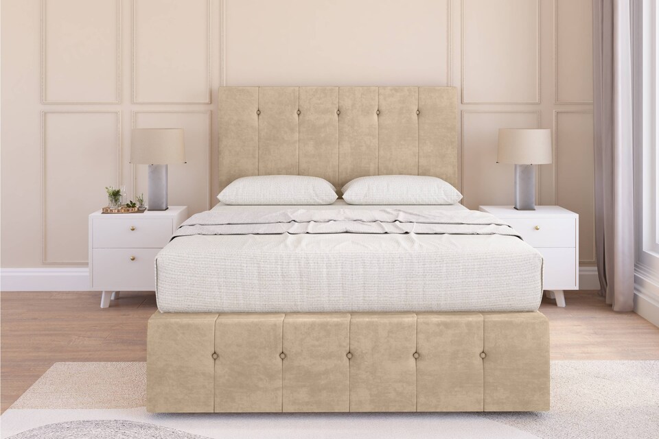 image 1 of Sloomy Cambridge Almond Coniston Divan Bed Base 2 Drawers Left Side With 26 Inch Strutted Headboard & 12 Inch Matching Footboard | Cream | Almond | Super King | 1