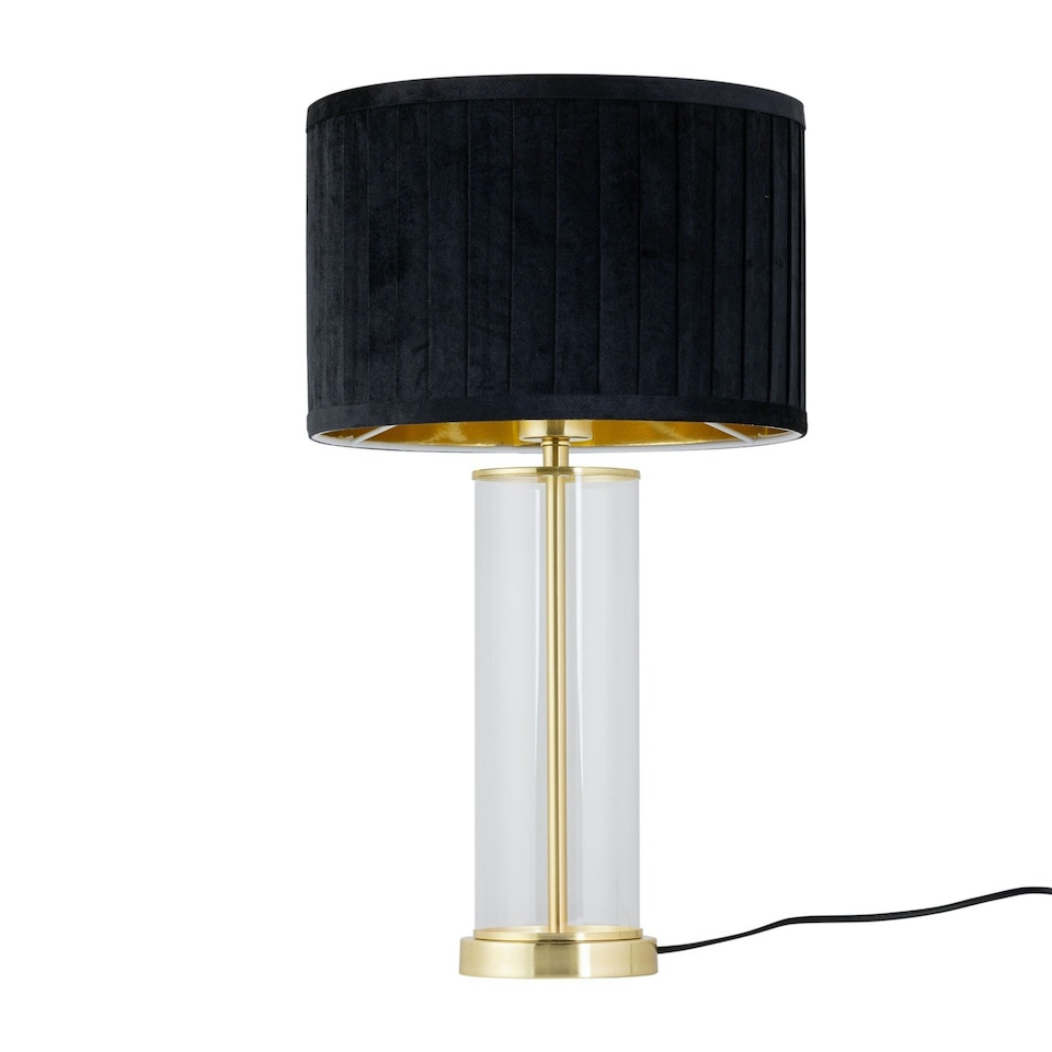 image 1 of Aura - Satin Brass Table Lamp with Black Pleated Velvet Shade Bronze | Black