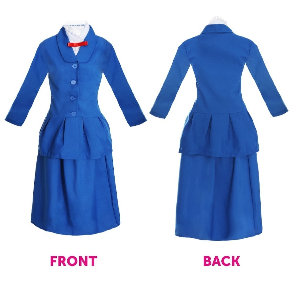 image 1 of Magical Nanny Costume - with 55cm Hat, Gloves & Floral Bag Blue | L