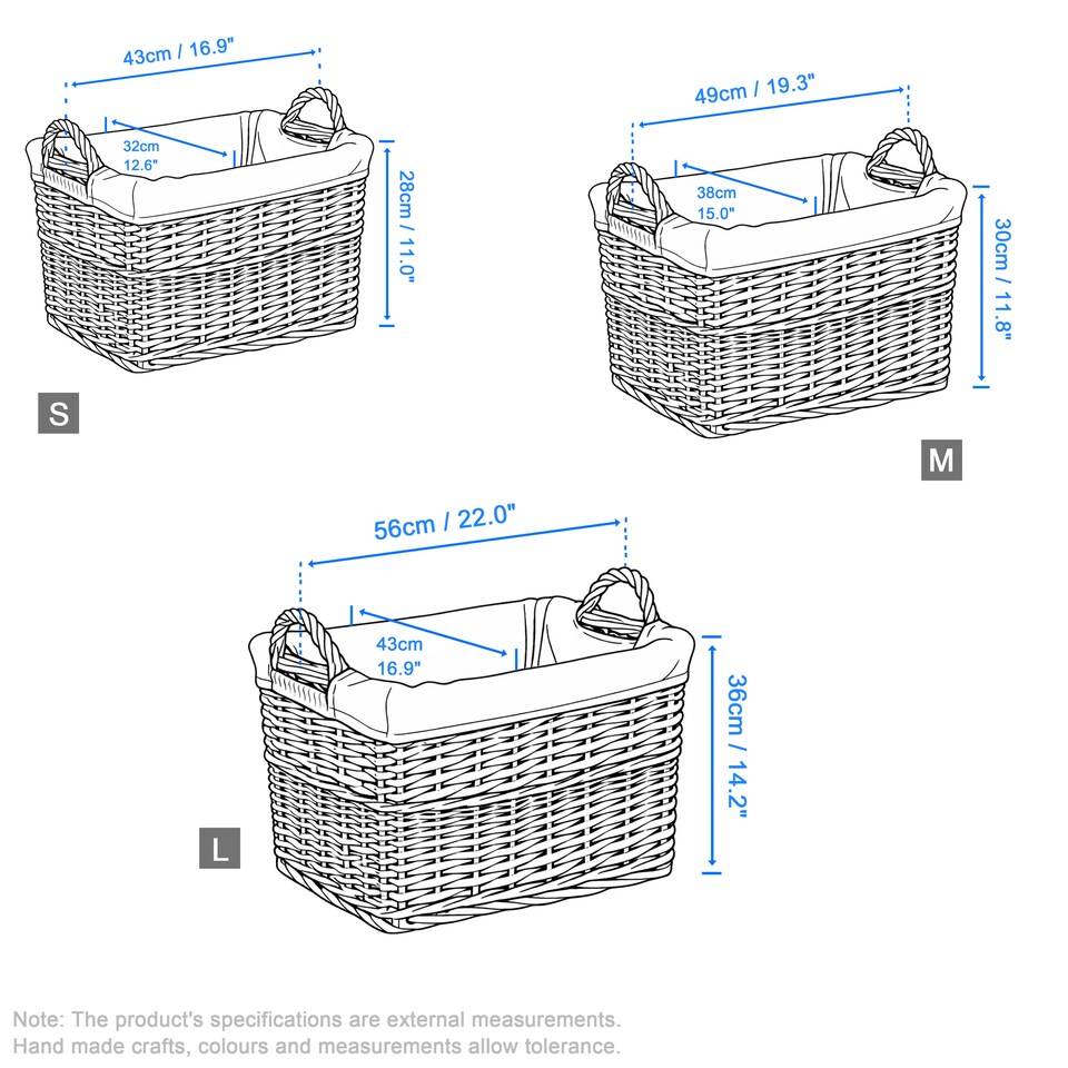 image 1 of Wickerfield Wicker Laundry Basket with Lining, Large Storage Basket with Handle, Home Storage for Washing, Toys, Nursery (Classic Grey, Rectangular, Medium)