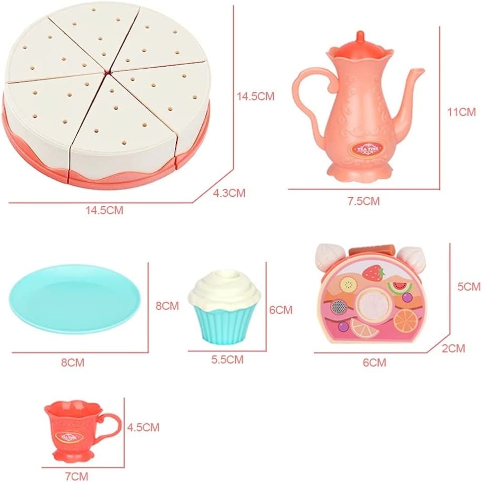 image 1 of Pretend Cutting & Decorating Birthday Cake Tea Party Play Set – 83-Piece Dessert & Afternoon Tea Role Play Set with Light-Up Candle