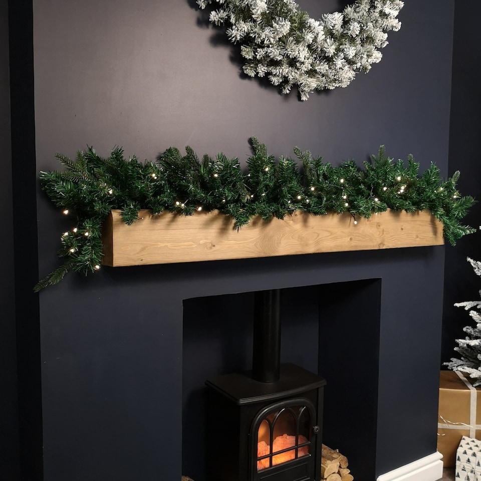 image 1 of 1.8m Plain Green Christmas Garland with 164 Tips and 50 Warm White LED Lights