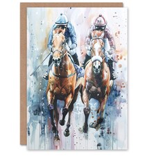 Jockeys Horse racing Racehorses Modern Pastel Him Her Birthday Card