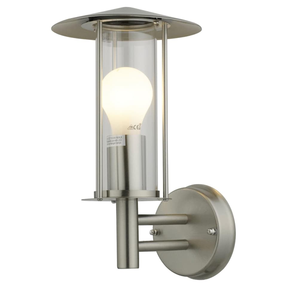 image 1 of Treviso - Brushed Stainless Steel Outdoor Wall Light | Grey | Clear | 1