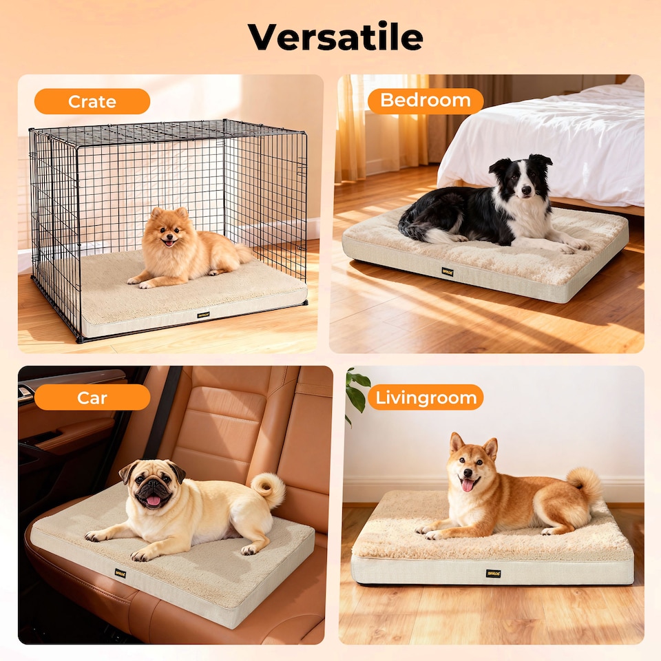 image 1 of Skylos Dog Bed Washable Pet Cushion Cage Mattress Crate Mat Non Slip Soft Fleece | Cream | M | M