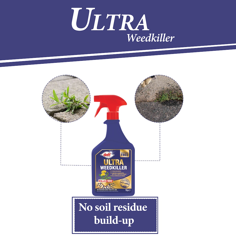 image 1 of Doff Ultra Weedkiller Glyphosate Free Systemic Weed Control for Tough Garden Weeds Path Drive Patio 1L