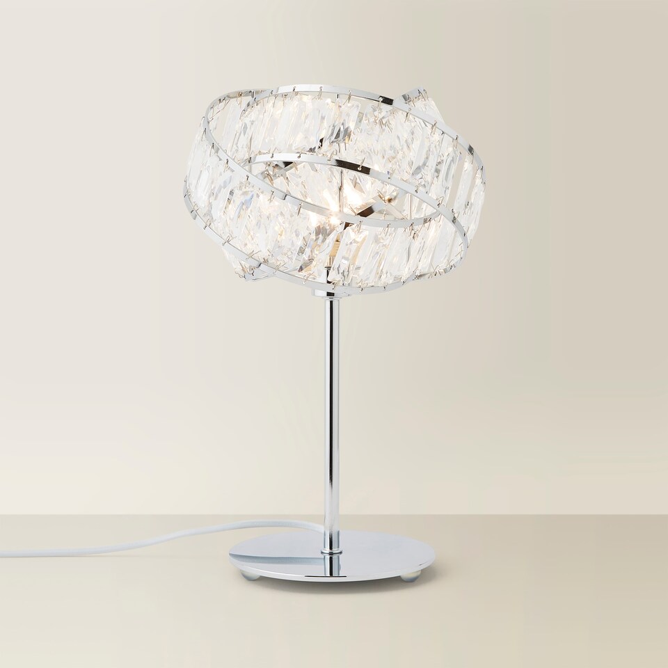 image 1 of ValueLights Polished Chrome And Clear Acrylic Jewel Intertwined Rings Design Table Lamp