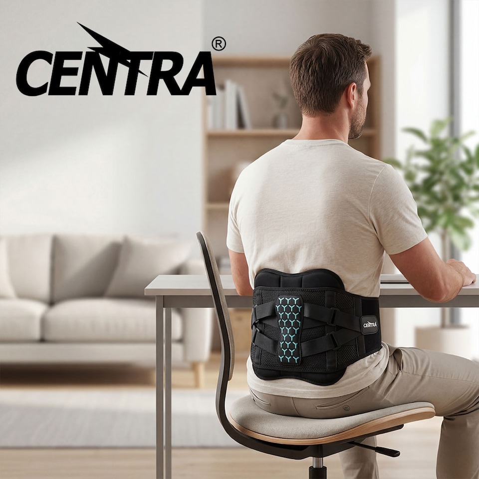 image 1 of Centra Back Support Belt Lower Back Pain Relief Breathable 3D Lumbar 7 Stays | Black | XL