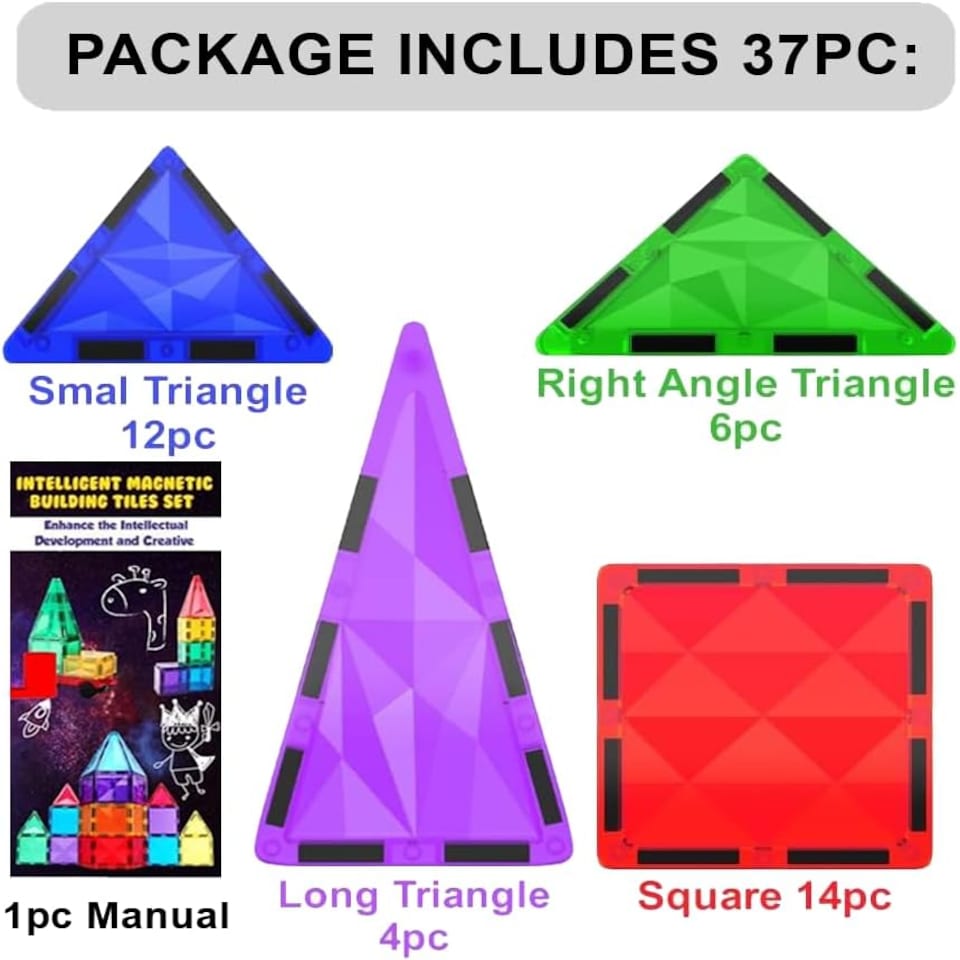 image 1 of Desire Deluxe Magnetic Building Blocks Tiles Montessori Kids Toys for Boys & Girls – Learning Educational Construction Set Gift – Birthday, for 3-8 Year of Age (37pc).