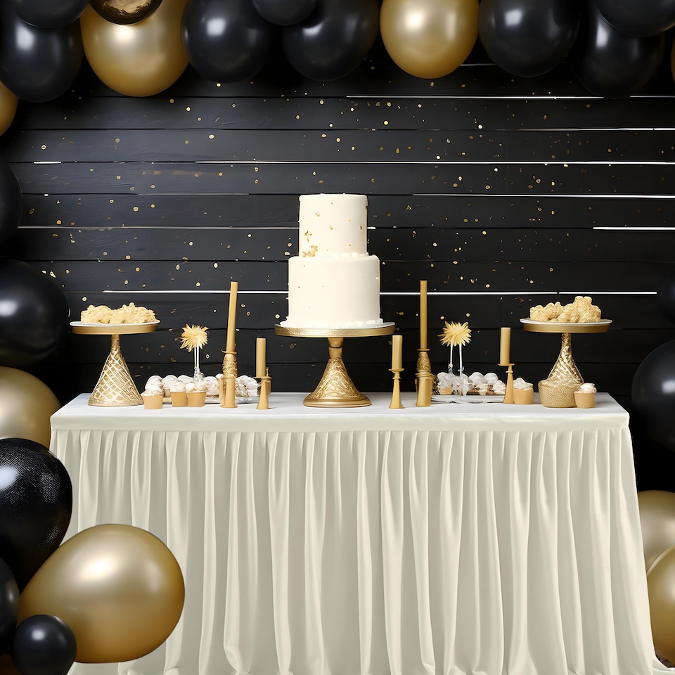 image 1 of Pleated Rectangle Polyester Table Skirt, Decoration Tableware - 21 Feet