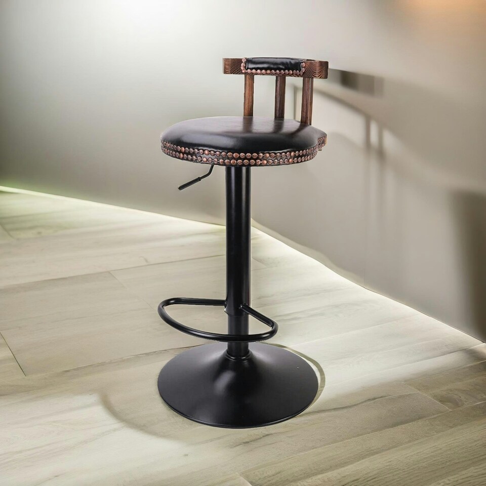 image 1 of 2PC Vintage Style Height Adjustable 360 Swivel Barstools Set Black Black
