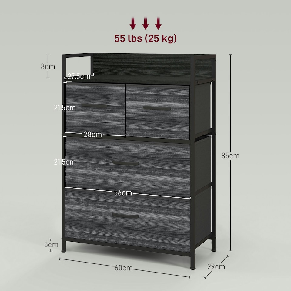 image 1 of HOMCOM Bedroom Chest of Drawers 4 Drawer Dresser w/ Shelf, Black Black