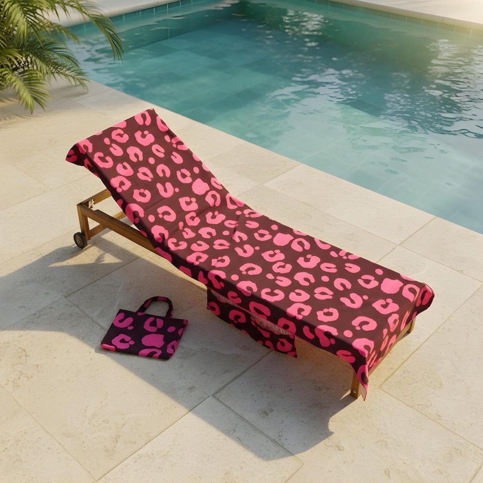 image 1 of OHS Leopard Beach Towel with Bag Quick Dry Absorbent Travel Spa | Pink | Burgundy | One size
