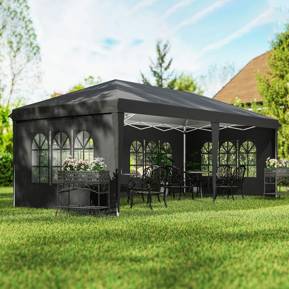 image 1 of Outsunny 3 x 6m Heavy Duty Gazebo Marquee Party Tent with Storage Bag Black