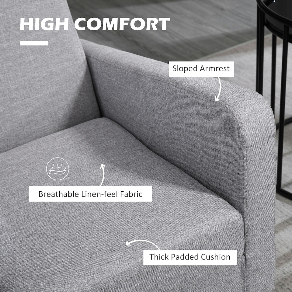 image 1 of HOMCOM Modern Armchair Accent w/ Rubber Wood Legs Bedroom Light Grey