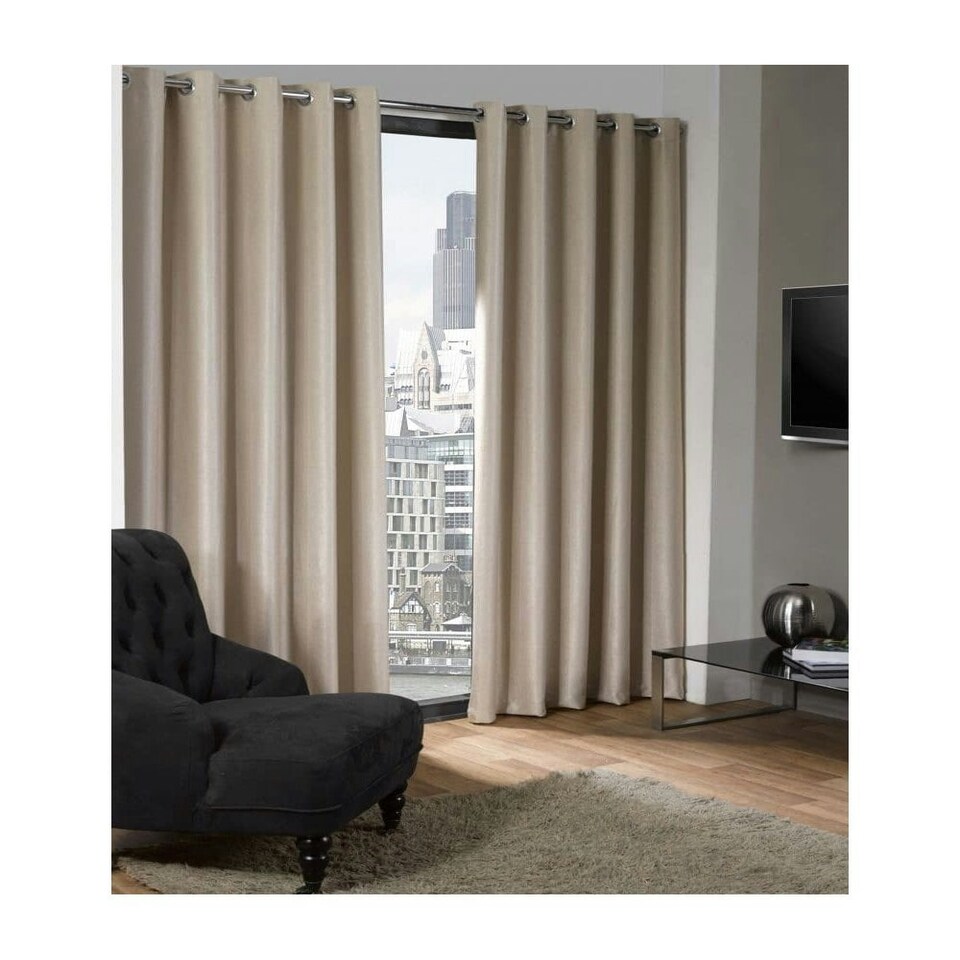 image 1 of Luxe Textured Woven Blackout Eyelet Curtains 116cm x 137cm Natural Brown | Natural