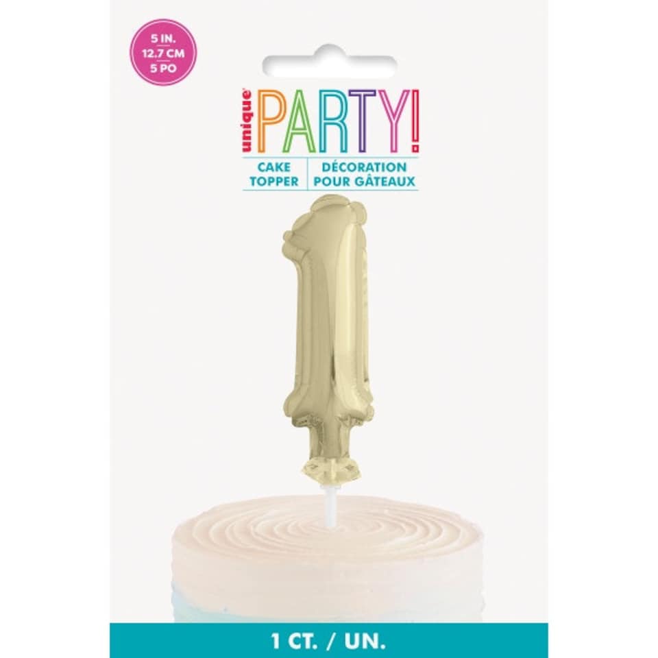 image 1 of Gold Foil Number 1 Balloon Cake Topper 5"