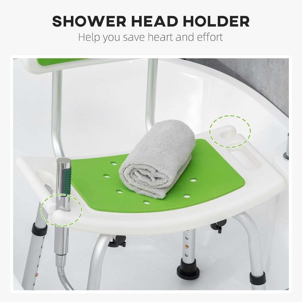image 1 of HOMCOM Shower Stool for Elderly Disabled Adjustable Shower Stool Green