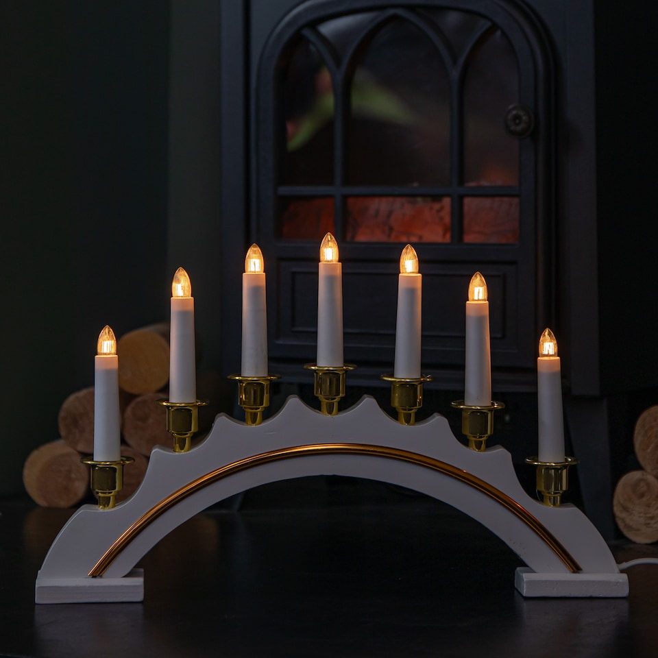 image 1 of 42cm Premier Christmas Candlebridge with 7 Bulbs in White Mains Powered