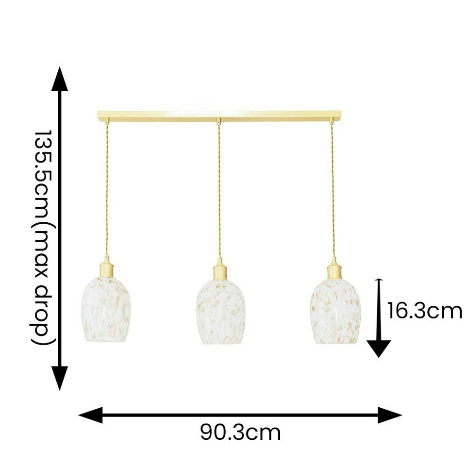 image 1 of ValueLights India Confetti Glass Shade 3 Drop Gold Diner Ceiling Pendant Light and LED Bulbs Gold