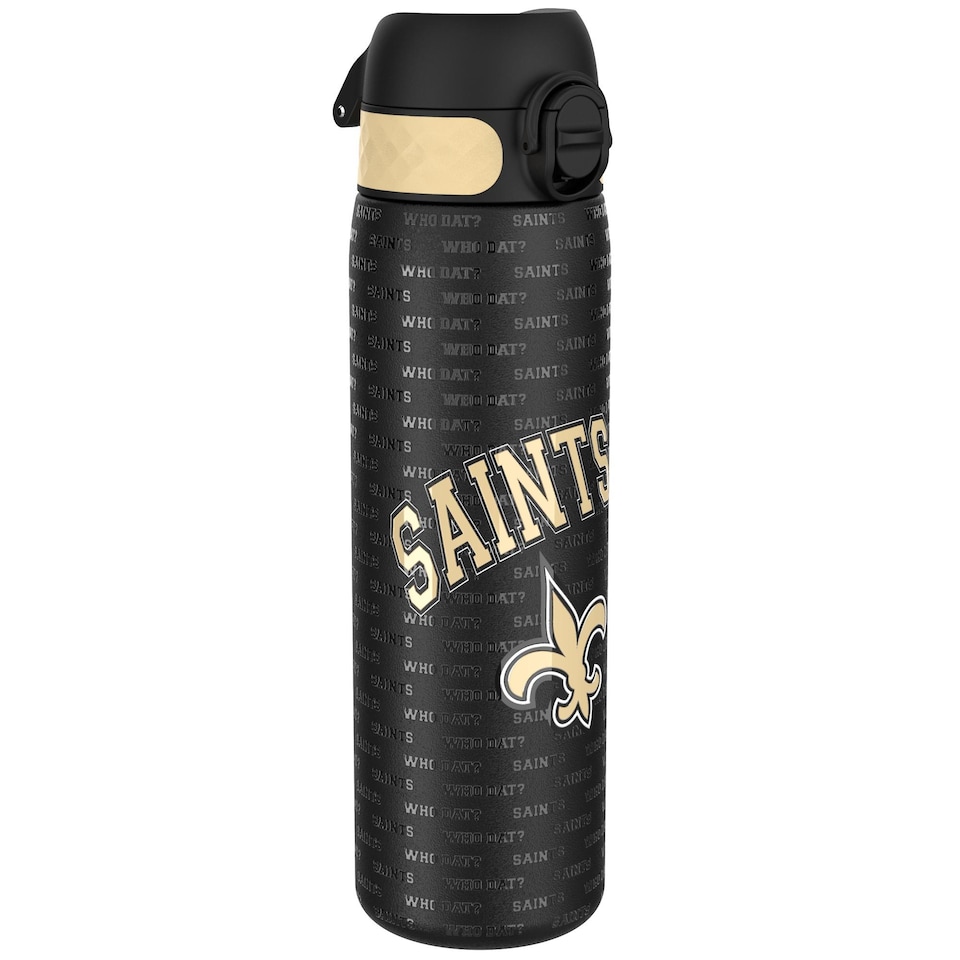 image 1 of Leak Proof Slim Water Bottle, Stainless Steel, NFL, 600ml (20oz) | Black | NFL Saints | One Size