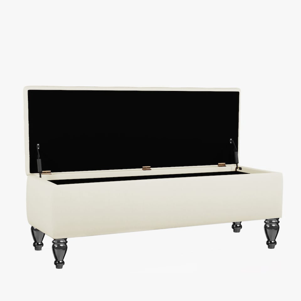 image 1 of Lisbon Plain 90cm Ottoman Storage Bench - Plush Velvet Shoe Bench - Cream  Upholstery Footstool with Storage