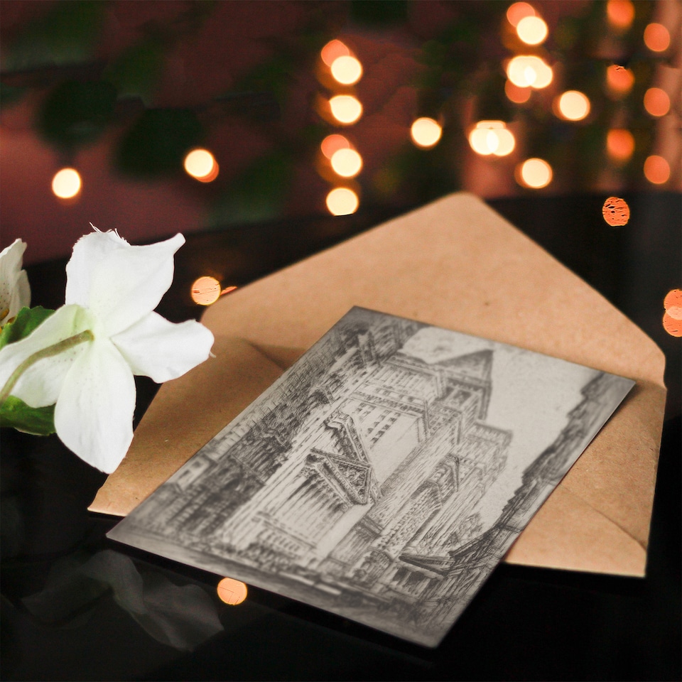 image 1 of Joseph Pennell New York Stock Exchange Cityscape Art Greeting Card