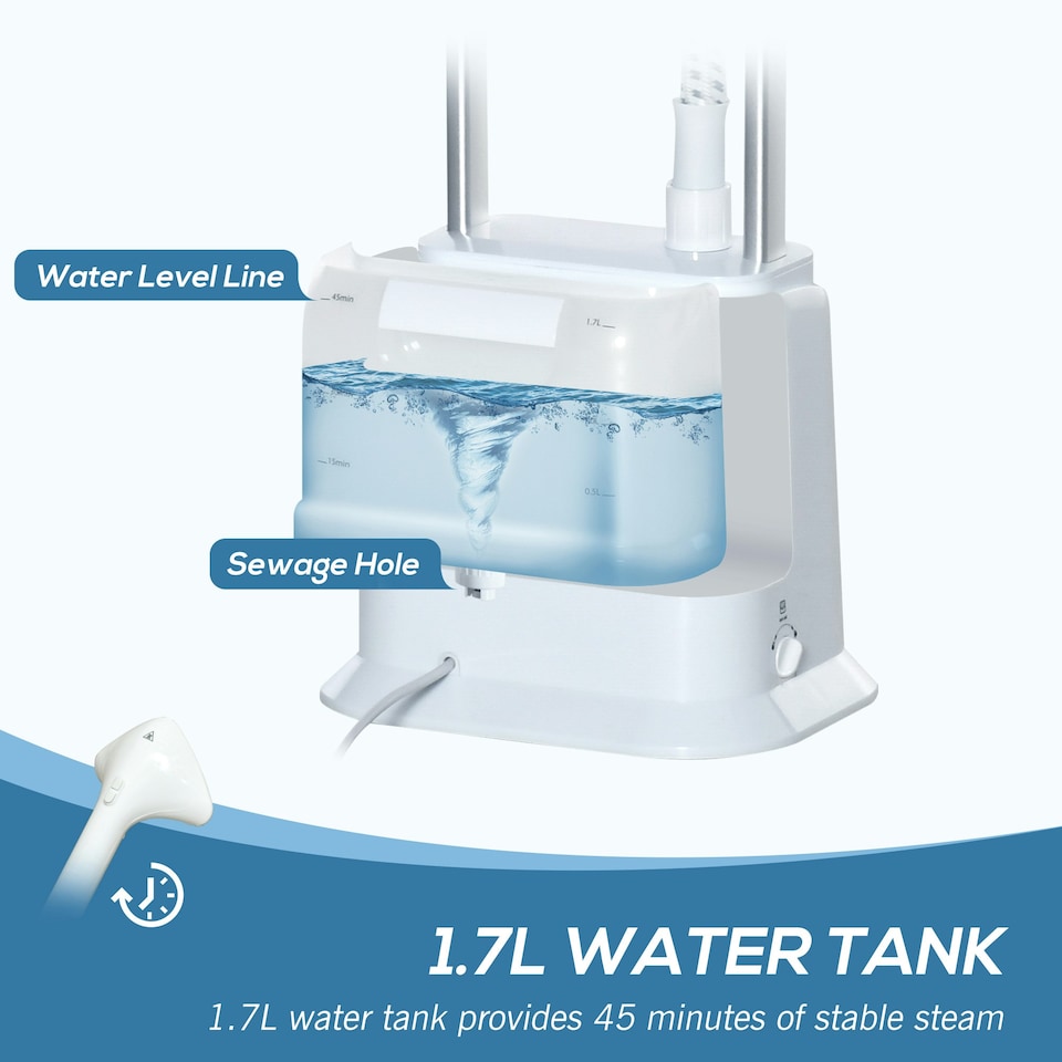 image 1 of HOMCOM Upright Garment Clothes Steamer w/ 6 Steam Setting 1.7L Water Tank