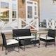 image 1 of Outsunny 4 Pieces Rattan Garden Furniture Set, 4 Seater Garden Sofa Set with Loveseat, Armchairs and Glass Top Table, Wicker Conservatory Furniture with Cushions for Patio, Balcony, Black