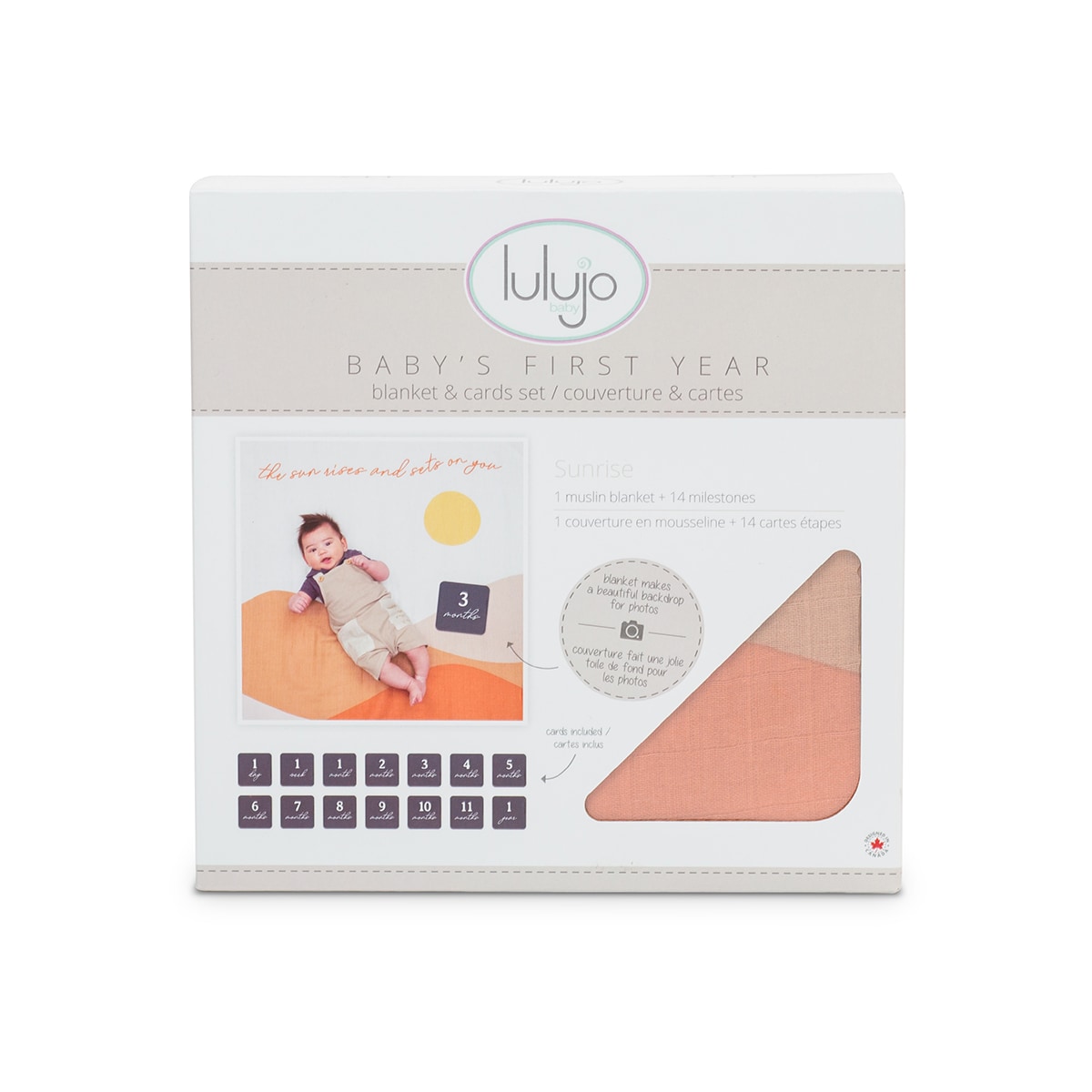 Lulujo Single Cotton Swaddle & Cards Gift Set - Sun Rises