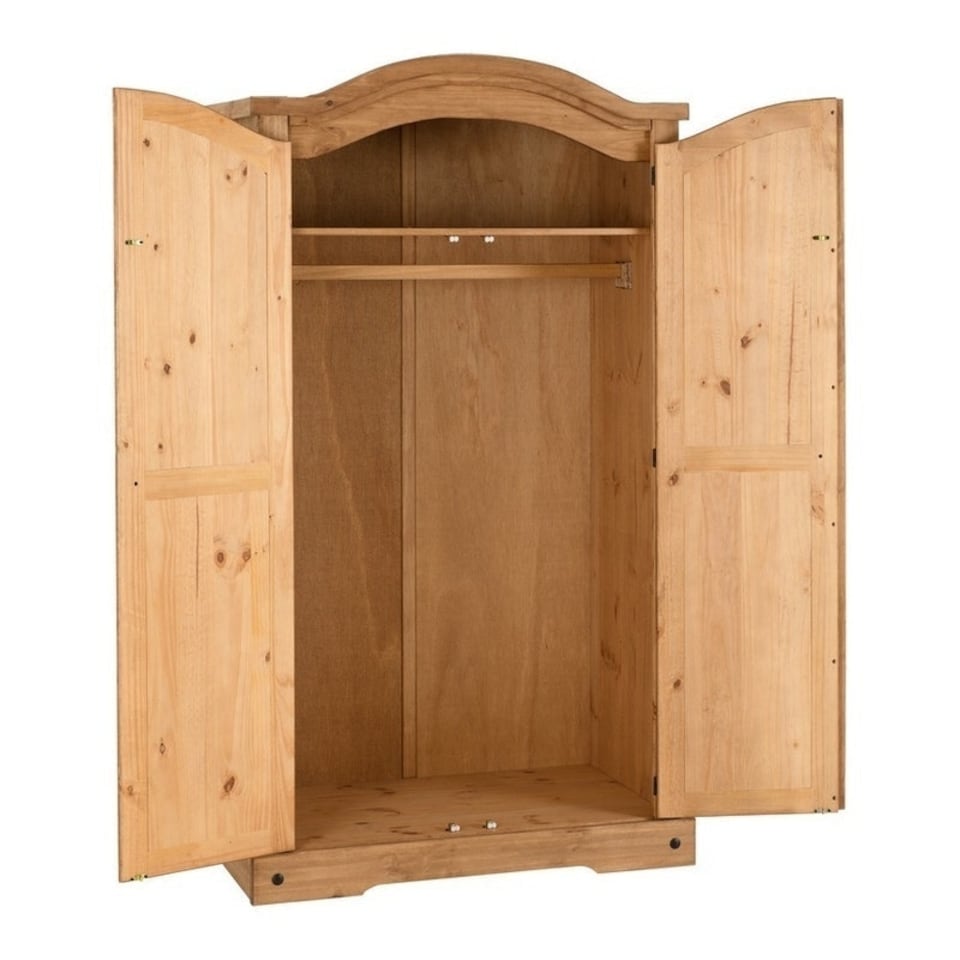 image 1 of Corona 2 Door Wardrobe - L56.5 x W103.5 x H189 cm - Distressed Waxed Pine Brown