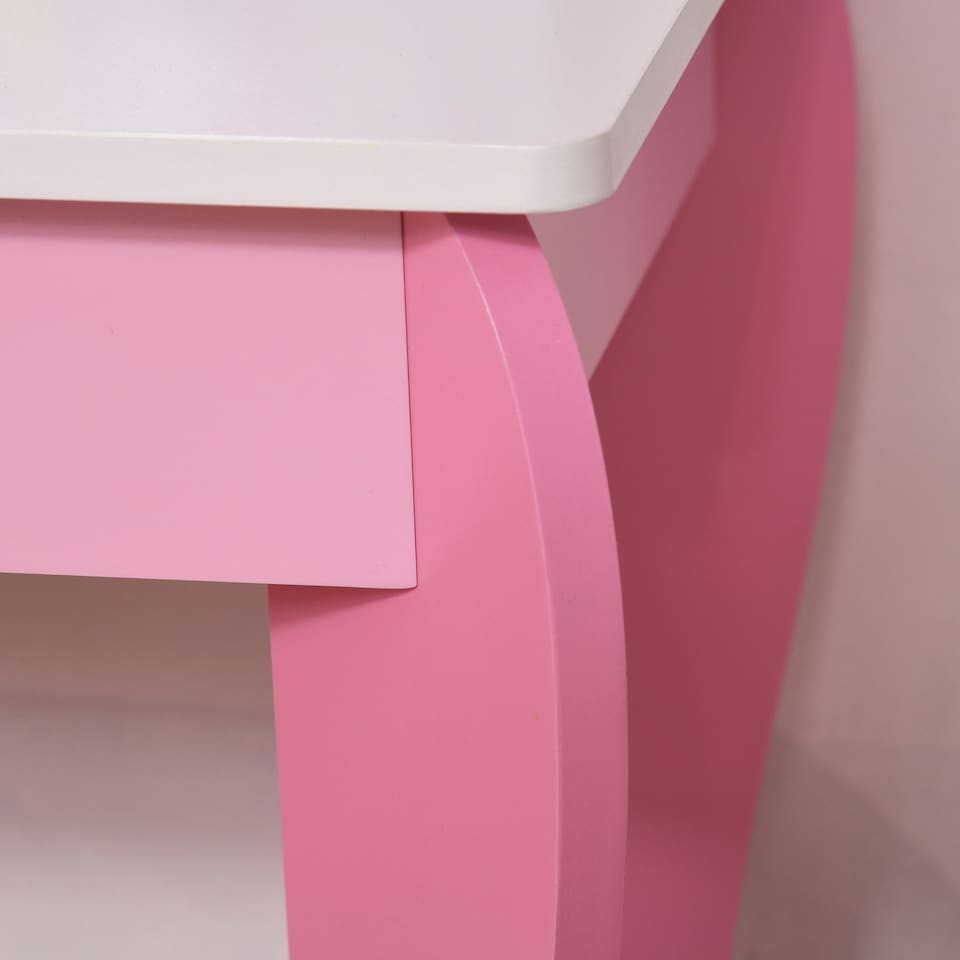 image 1 of HOMCOM Girls Dressing Table with Mirror, Stool, Pretend Play Toy Pink