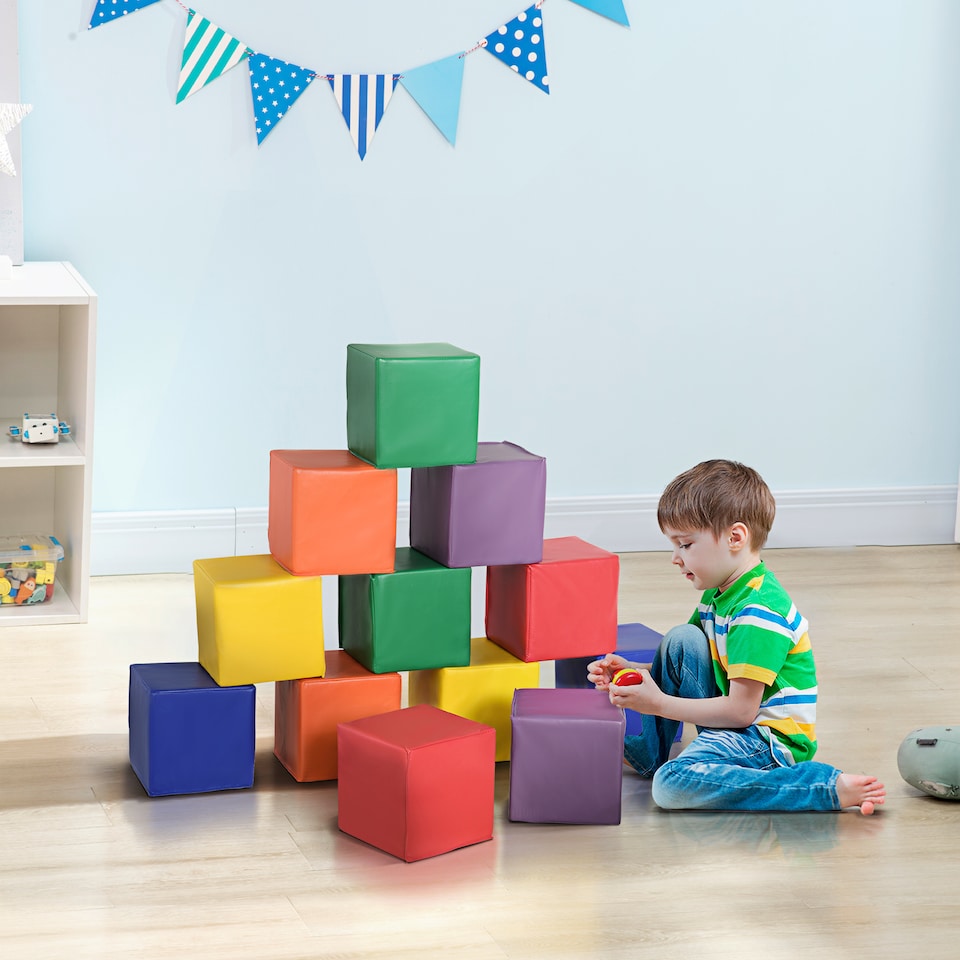 image 1 of HOMCOM 12 Piece Soft Play Blocks Soft Foam Toy Building Stacking Block for Kids