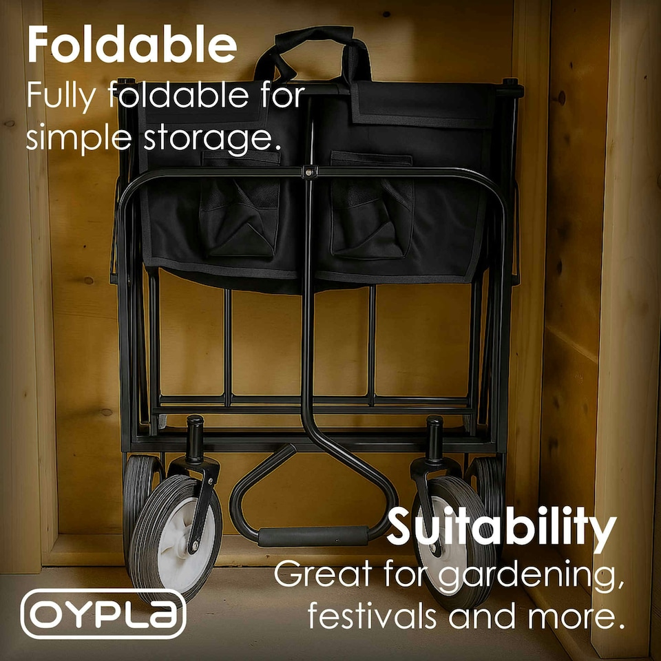 image 1 of Oypla Black Heavy Duty Foldable Garden Festival Trolley Folding Cart Wagon Truck Wheelbarrow
