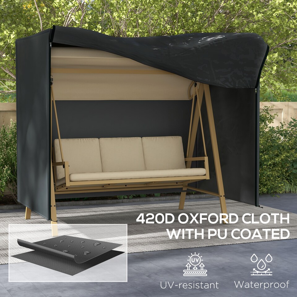 image 1 of Outsunny 3 Seater Garden Swing Cover, Windproof and Anti-UV | Black | Black | 220L x 125W x 172Hcm
