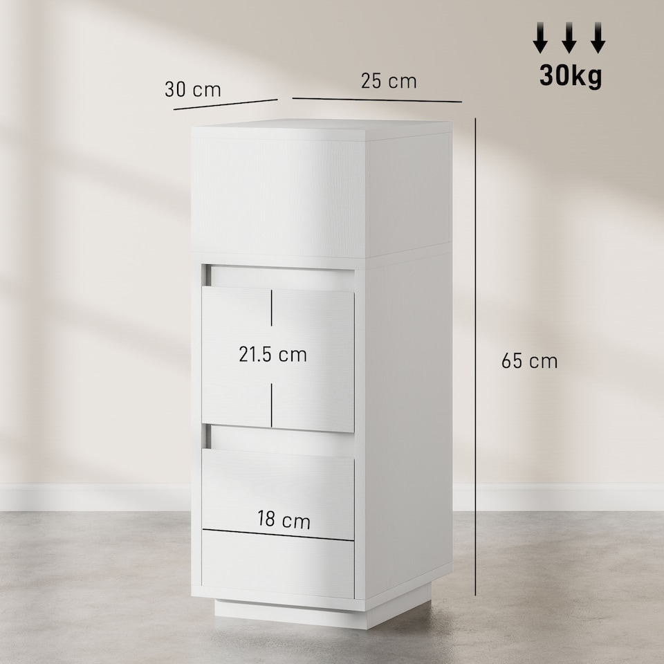image 1 of HOMCOM Slim Bedside Table, Bedside Cabinet with Open Shelf and 2 Drawers